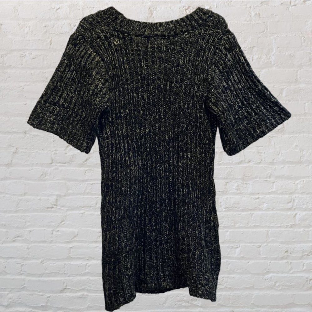 GERI C -- Mini Sweater Dress, Long Sweater, Gray Cable-Knit, Elbow Length Sleeve - Picture 11 of 14